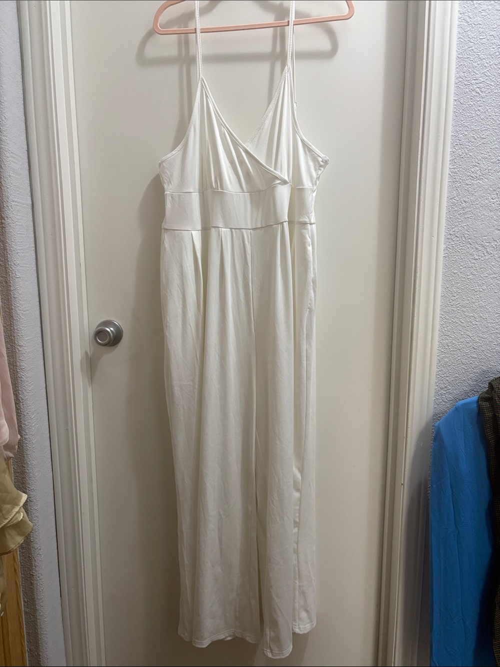 Cider White Wide-Leg Slip Jumpsuit with Spaghetti Straps
